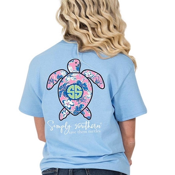 Simply Southern Tops - Simply Southern Blue Save The Turtles Floral Shirt